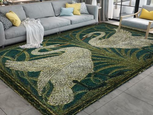 Printed canvas swan rug style large hook rug kit, finished product can be used for home display, home decoration or DIY rug.