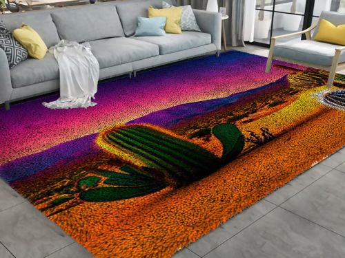 Printed canvas desert cactus style large hook rug kit, finished product can be used for home display, home decoration or DIY rug.