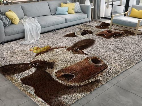 Printed Canvas Christmas Ornament Cow Style Large Hook Rug Kit, finished product can be used for home display, home decoration or DIY rug.