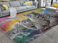 Large hook rug kit in white tiger print pattern on canvas, ready for home display, home decor or DIY rug.