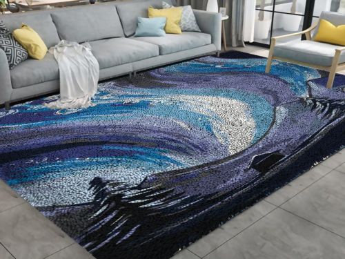 Printed canvas modern art landscape style large hook rug kit, the finished product can be used for home display, home decoration or DIY rug.